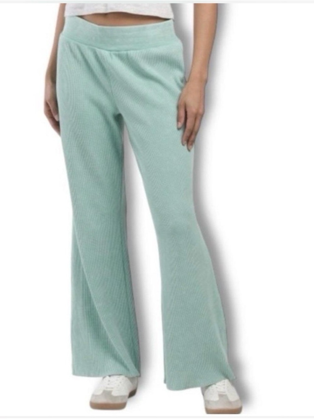 Sundry Mint Green Ribbed Waffle Flared Pants
